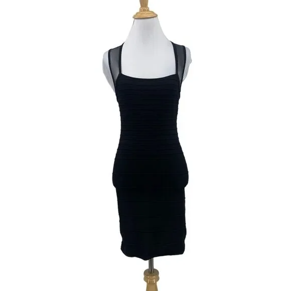 Arden B | Dresses | Arden B Bodycon Dress Women Xs Extra Small Black  Bandage Ribbed Mesh Cutout Back | Poshmark
